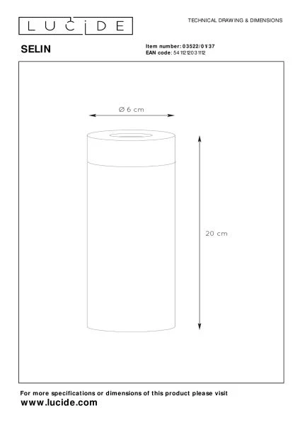 Lucide SELIN - Tafellamp - Ø 6 cm - 1xE27 - Turkoois - technisch